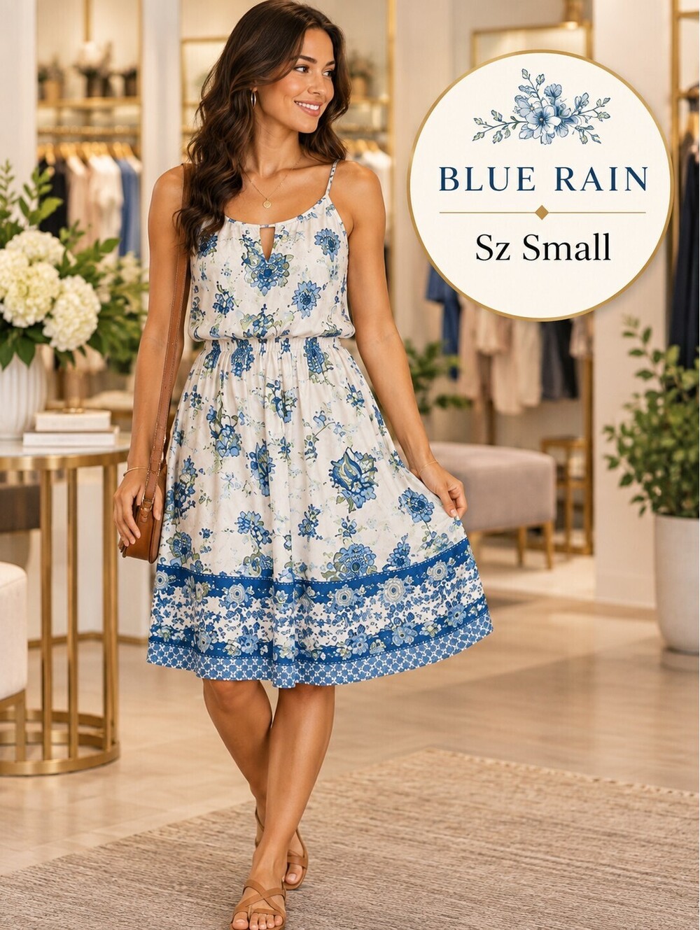 Blue Rain | S | White Blue Floral Sleeveless Dress